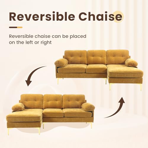 82.7" L Shaped Couch, Small Sectional Sofa Couch for Living Room with Reversible Chaise, 3-Seat Modern Couch with Removable Cushion for Small Spaces (Blue)