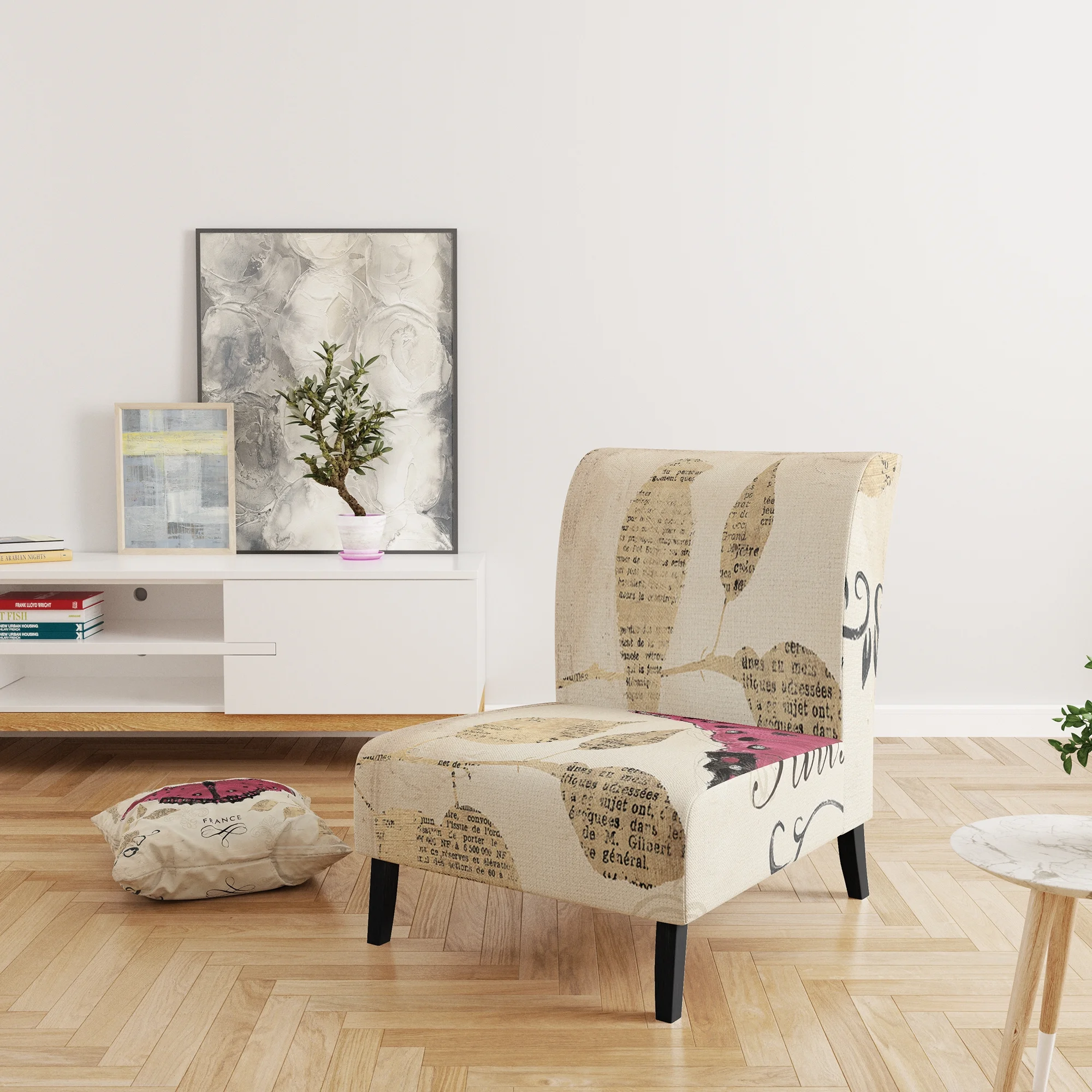Designart "Red Farmhouse Butterfly" Upholstered Farmhouse Accent Chair - Arm Chair