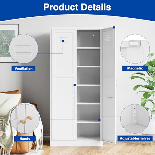 Kitchen Pantry Storage Cabinet with Adjustable Shelves Metal Cupboard Storage Cabinet with Adjustable Feet Pantry Cabinet for Kitchen, Living Room Dinning Room Bathroom. (Black, 61 inch)