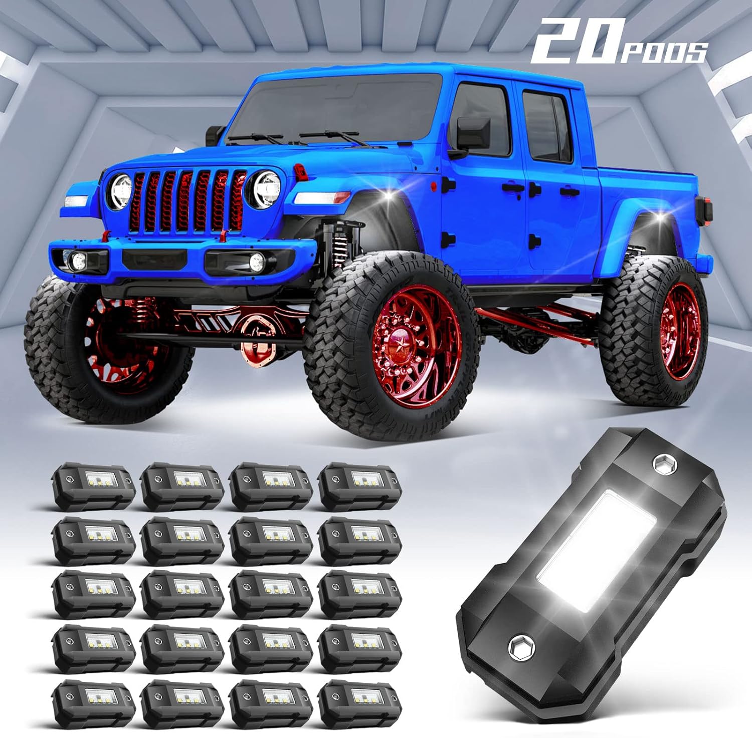 Gottow LED Rock Lights White 30 pods for Car Truck SUV Offroad Boat Trail Rig Lamp Super Bright Pure White Waterproof LED Underglow Light for ATV UTV
