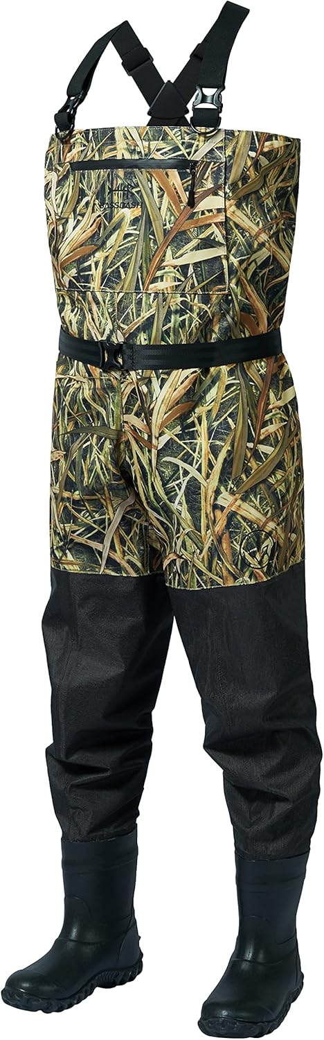 BASSDASH IMMERSE Breathable Ripstop Stocking Boot Foot Fishing Hunting Waders Lightweight Grey Camo Chest Wader for Men Women