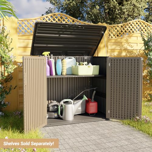 KINYING Horizontal Outdoor Storage Shed,47 Cu.ft Resin Outdoor Storage Cabinet Waterproof for Garden/Patio/Backyards
