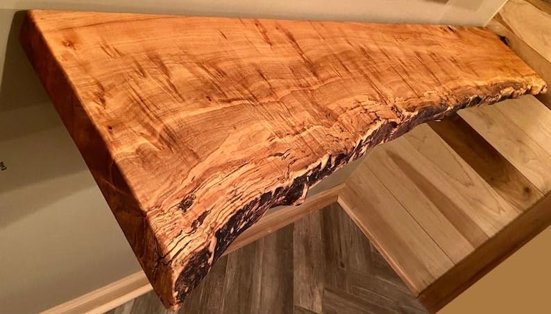 Customizable Live Edge Spalted Maple Floating Shelves, Wormy Maple Natural Edge Wood Shelf, Live Edge Ambrosia Maple, Live Edge Mantel (30",Standard)