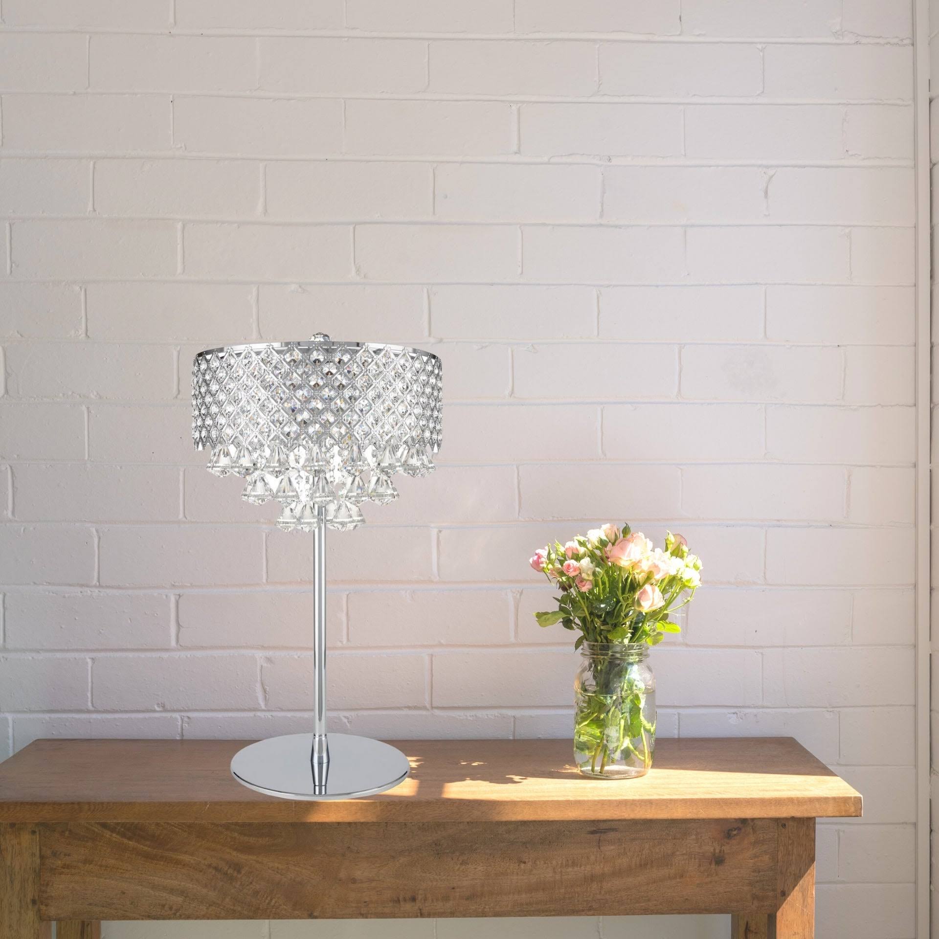 Finesse Decor Grand Chrome Encased Crystals Silver Table Lamp