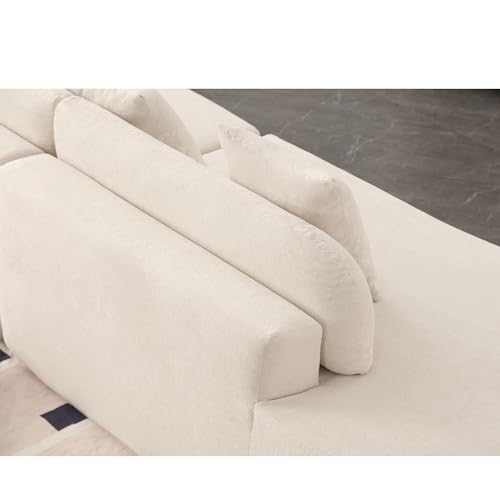 130.5'' Modern Cloud Sectional Sofa, 4-Seat Curved Modular Couch, Comfy Terry Cloth with 3 Pillows, Minimalist Design for Living Room, Hotel, Apartment, Studio, No Assembly Required-Beige
