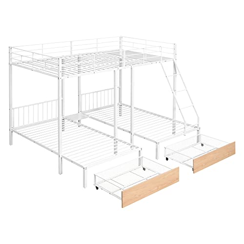 Heavy Duty Triple Bunk Bed for 3 Kids, Twin Over Twin & Twin Bunk Beds with Guardrails and Ladder, Twin Over 2 Twin Triple Bunk for Kids, Teens, Black Triple Bunk Bed Twin Size