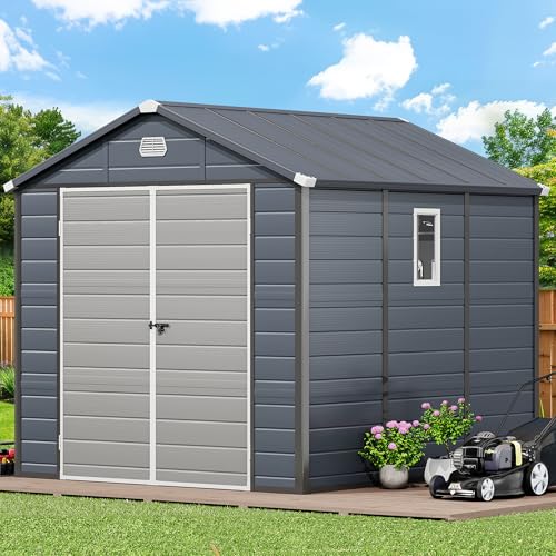 YITAHOME 8x6.2FT Outdoor Storage Shed w/o Floor, All-Weather Plastic Shed with Lockable Doors, Window & Vents, Plastic Tool Shed for Backyard, Patio, Poolside, Lawn, Gray