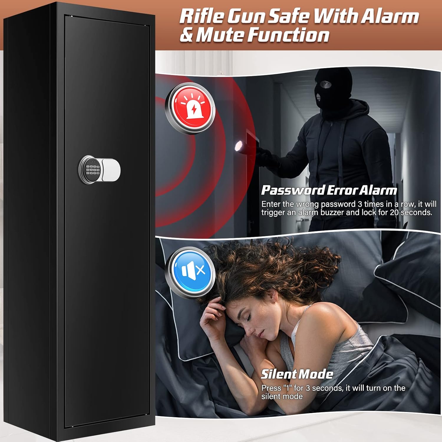 [𝟐𝟎𝟐𝟒 𝐍𝐄𝐖] 7-8 Fireproof Gun Safes for Home Rifle and Pistols, Heavy Duty Gun Cabinet for Rifles and Shotguns, Quick Access Gun Safes & Cabinets with Digital Keypad & Silent Mode-Black