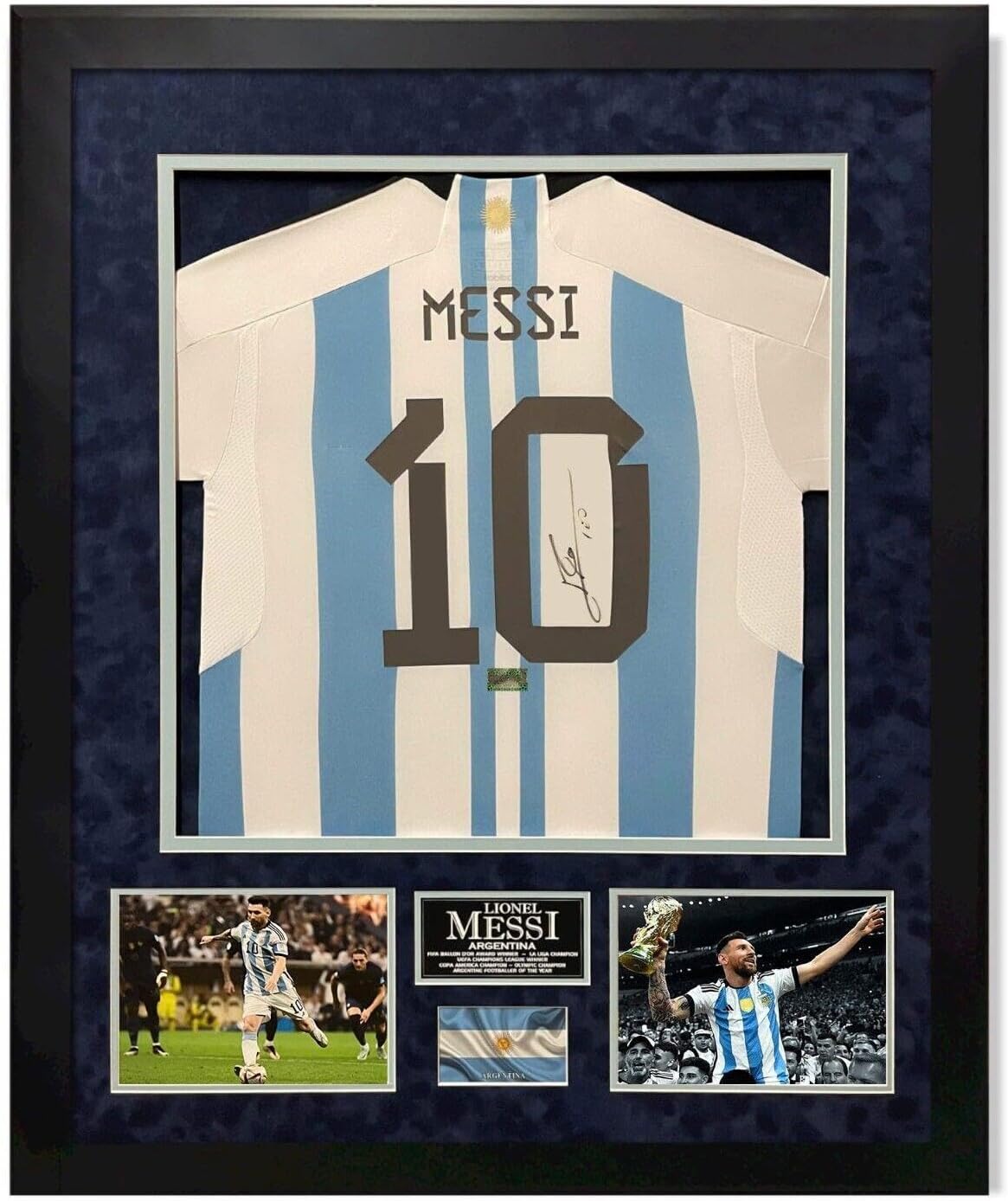 Lionel Messi Autographed Argentina Jersey Framed to 32x40 Icons - Autographed Soccer Jerseys