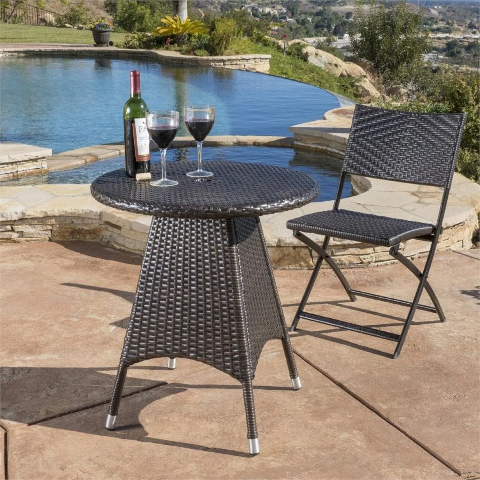 Noble House Corsica 25.75 Round Wicker Patio Dining Table in Brown