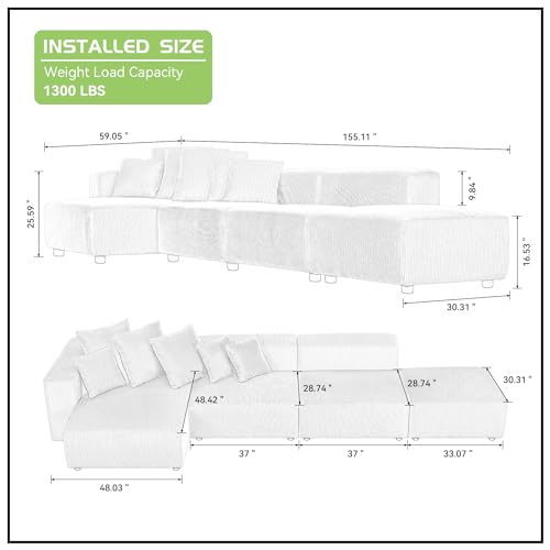 122.8" Curved Sofa Couch for Living Room, Cream Sofa Modern Curved Couch Boucle Modular Sectional Sofa Set 4 Seat Upholstered Couch for Bedroom Apartment Left Hand Facing Beige
