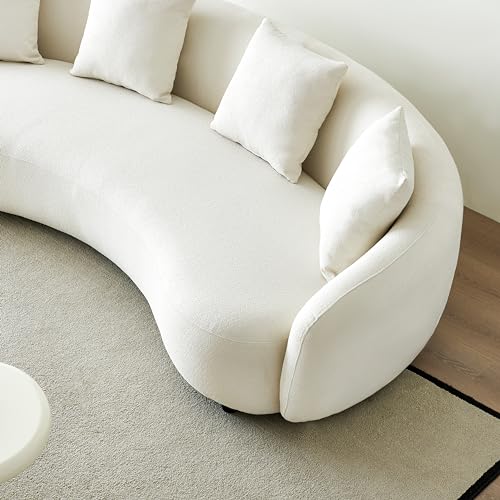 101.57" Curved Sofa Couch for Living Room Modern Boucle Couch with 4 Throw Pillows 4 Seater Cream Upholstered Sofa for Living Room, Office
