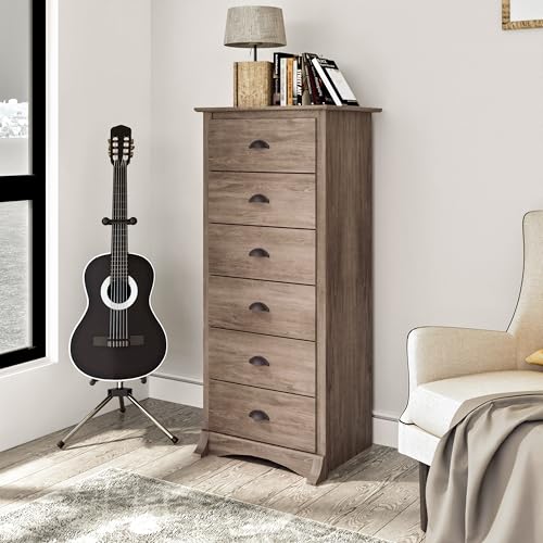 Prepac Sonoma 6 Drawer Dresser for Bedroom, Tall Chest of Drawers, Bedroom Furniture, Clothes Storage and Organizer, 19" D x 23.25" W x 52.75" H, Black