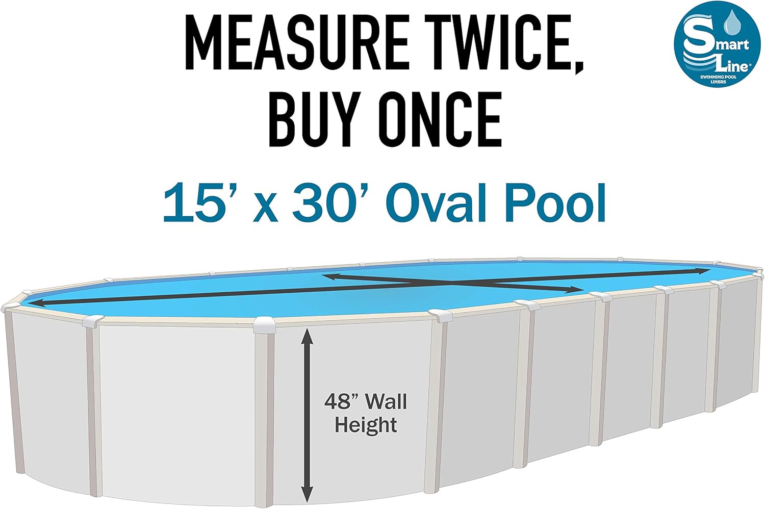 Smartline Caribbean 15-Foot-by-30-Foot Oval Liner | UniBead Style | 48-Inch Wall Height | 25 Gauge Virgin Vinyl | Designed for Steel Sided Above-Ground Swimming Pools | Universal Gasket Kit Included