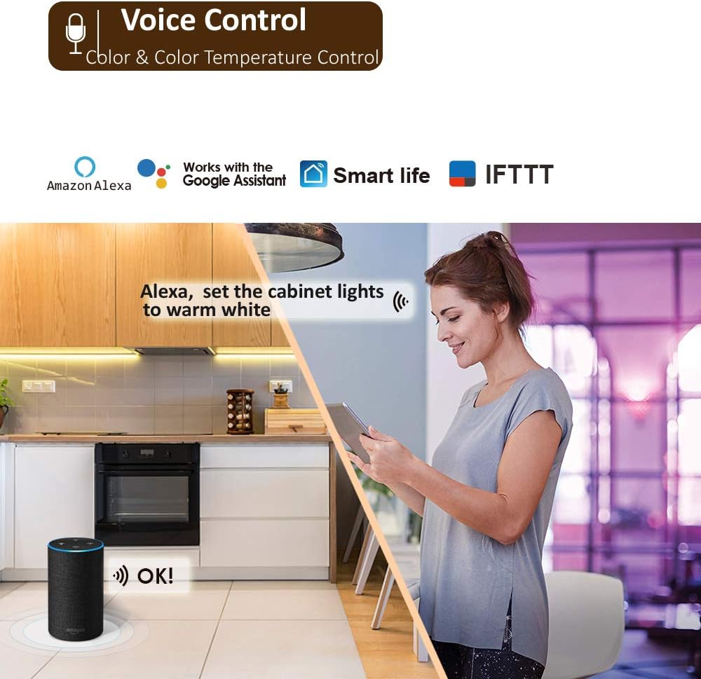 Smart Under Cabinet Lights Work with Alexa Echo, Google ,Siri, LED Light for Kitchen Shelf Counter Lighting with App, Voice Activated Dimmable and Linkable Warm to Cool White (3 Lights Bar Kit)