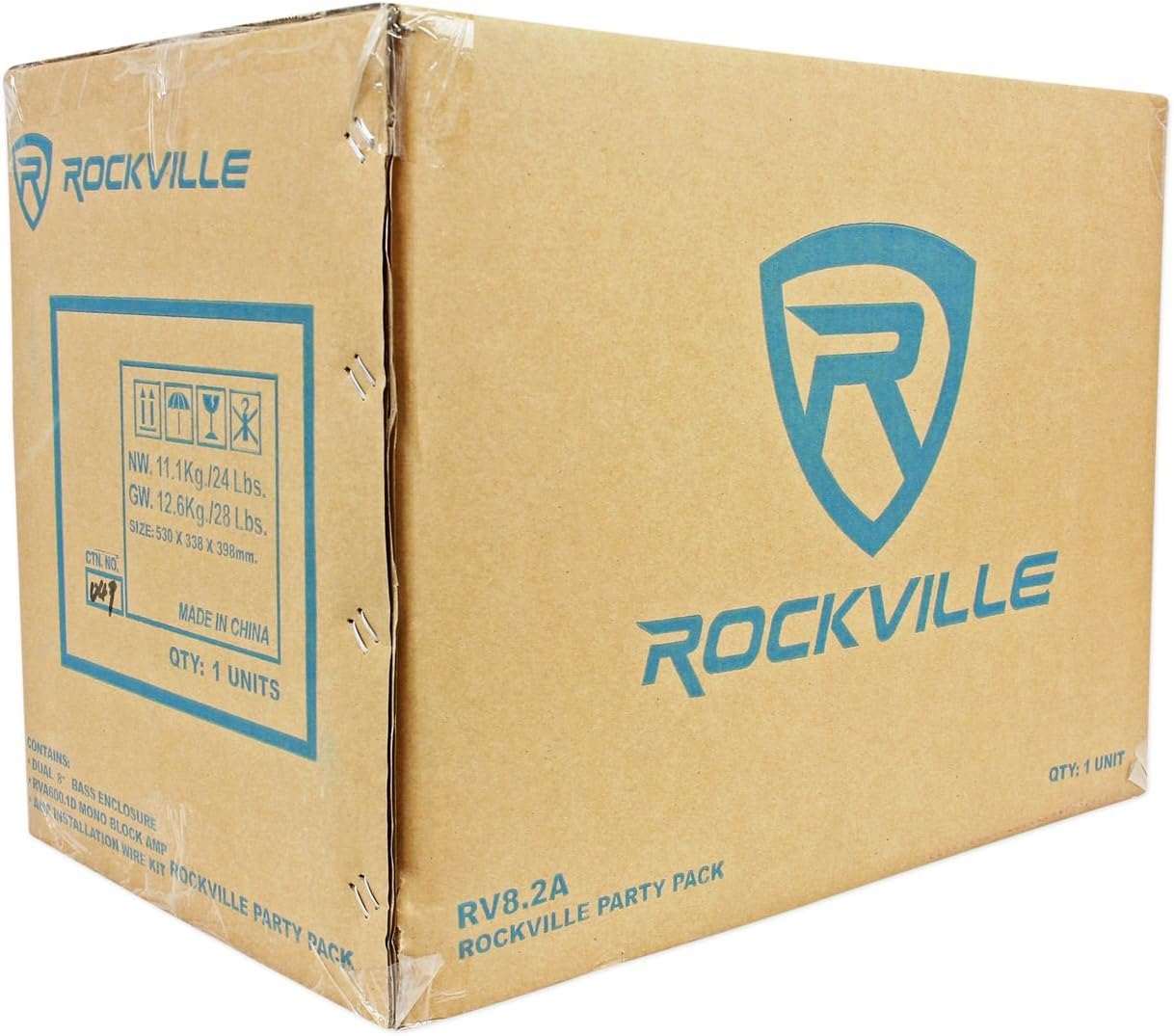 Rockville RV8.2A 800 Watt Dual 8 Car Subwoofer Enclosure+Mono Amplifier+Amp Kit