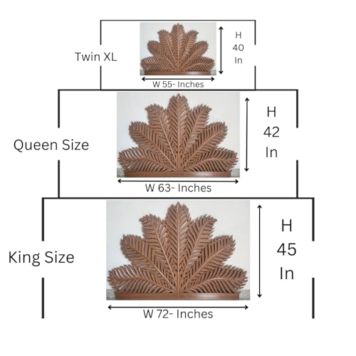 Hand Carved King Size Half Moon Bed Headboard Palm Leaf Bed Decor White Leaf Wall Art Bed Headboard Home Decor Wall Hanging (King Size- 72x45x1 inches)