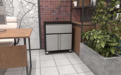 Rolling Garage Storage Cabinet, Mobile Garage Cabinet with Wheel, Metal Rolling Tool Cabinet, Metal Storage Cabinet with Drawers and Wheels for Home Office, Assembly Required