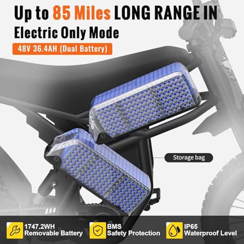 GT73 PRO/GT73 Electric Dirt Bike for Adults, 50MPH 60V 3000W / 37MPH 48V 2400W, 1747Wh/2160Wh Dual Battery Ebike Up to 85 Miles, 25" Motorcycle Tire, UL2849 All Terrain E Bike Full Suspension