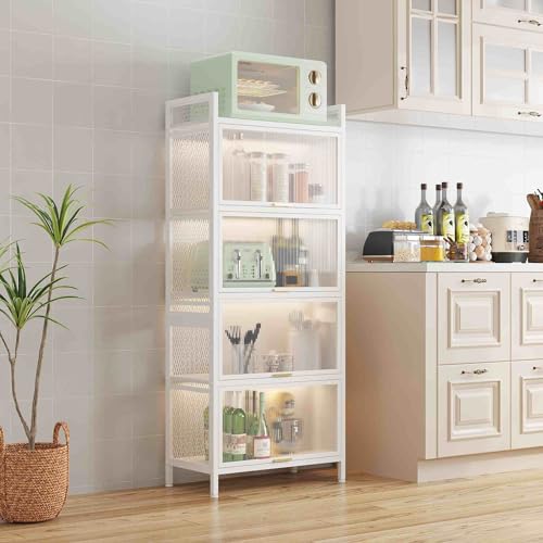 White, 5 Shelf Cabinet,Kitchen Storage Cabinets with Door and Shelves,Kitchen Bread Rack Plastic Storage Unit for Garage, Basement, Attic, Mudroom,Kitchen,Study, Living Room, Bedroom
