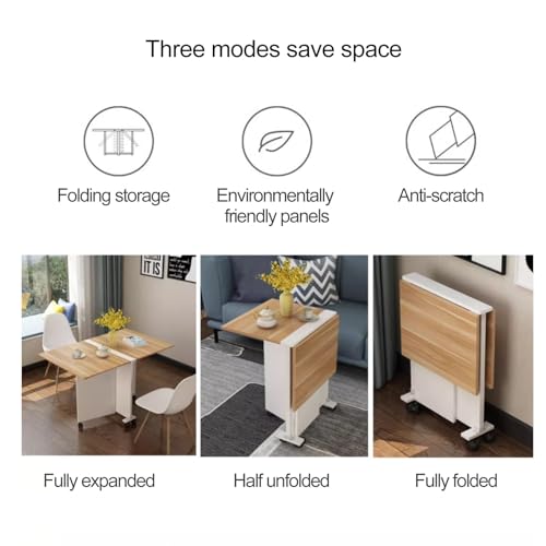 Space Saving Folding Dining Table, Extendable Butterfly Table, Drop Leaf Dining Table with 6 Wheels, Multifunction Folding Dining Table, Foldable in 3 Forms, for Restaurant, Kitchen, Bedroom ( Color :