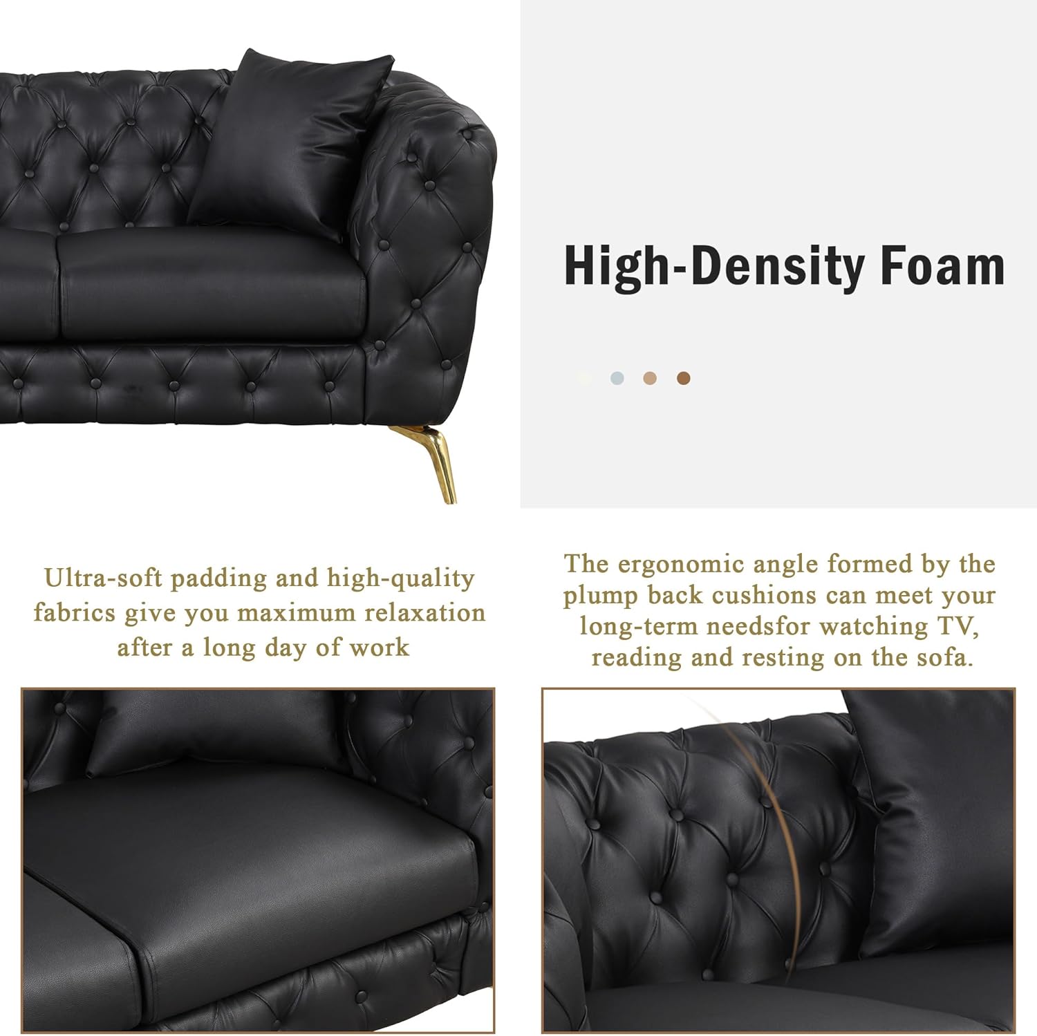 Merax Modern 3-Piece PU Upholstered Sofa Sets with Sturdy Metal Legs, Including Three Seat Couch, Loveseat and Single Chair for Living Room, Black