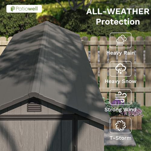 Patiowell 5 x 3 FT Outdoor Resin Storage Shed, Waterproof Plastic Cabinet with Lockable Doors and Adjustable Shelves for Patio Furniture, Pool Accessories and Tools, Beige