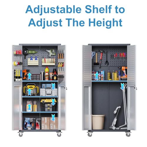 Garage Storage Cabinet Wall Cabinet with 2 Doors,Lockable Tool Cabinets Wall Mounted with Adjustale Shelves,Heavy Duty Steel Hanging Cabinets for Warehouse Kitchen Laundry,Assembly Required
