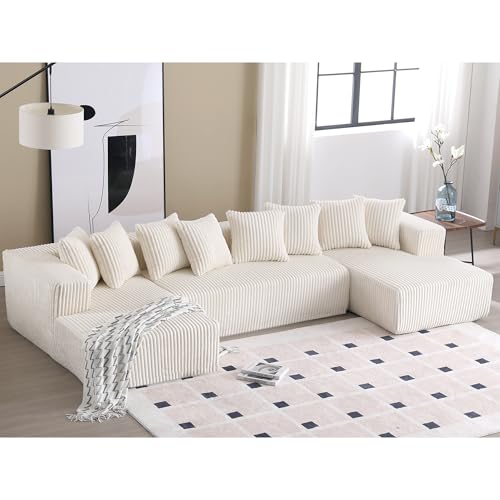 130" Modular Sectional Sofa,U-Shaped Sectional Couches for Living Room,4-Seater Corduroy Upholstered Cloud Couches with 8 Pillows and Deep Seats,Free Combination (Beige)