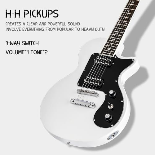 MLP-1 39 Inch Electric Guitar Kit, Beginner LP Full Size Solid Body Electric Guitar With HH Pickups, Gig Bag, Amplifier, Strap, Cable, Picks, String (White)
