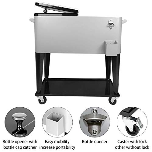 SHAREWIN 80 Quart Rolling Ice Chest on Wheels and Handle,Rolling Cooler Cart Outdoor Beverage Cart for Patio Party,Backyard,Pool,Picnic, BBQ
