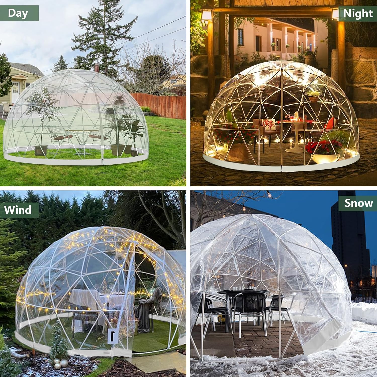 12FT Bubble Tent Dome, Outdoor Geodesic Dome Tent for 4-8 Person, Upgraded Garden Igloo with Triangular Transparent Window, Waterproof Clear Dome Tent Suitable for Camping, Party, Christmas Day