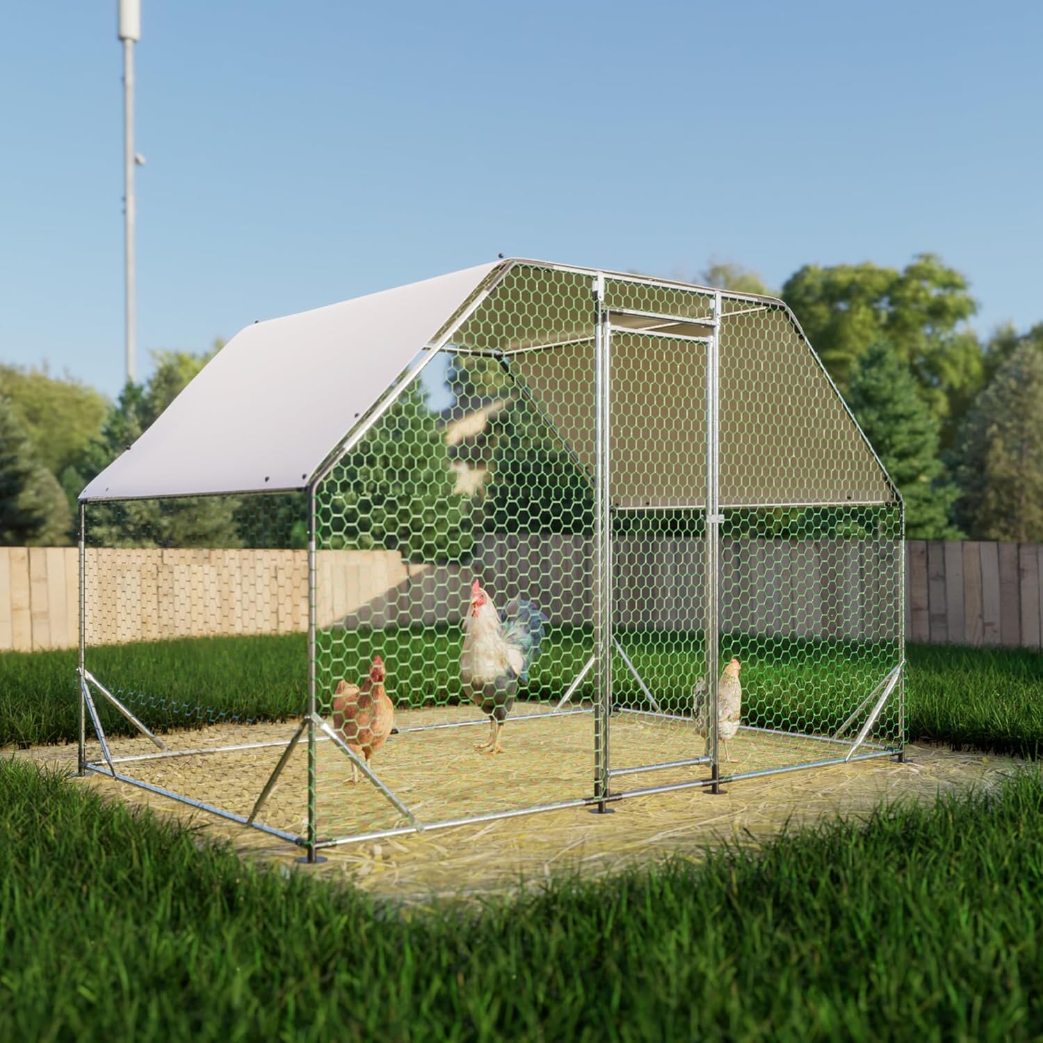 6.46'Lx9.94'W Large Metal Chicken Coop, Walk in Chicken Coop Cage House with Anti-UV Cover for Yard Outdoor, Farm Poultry Chicken Pens for Chickens, Rabbits, Ducks