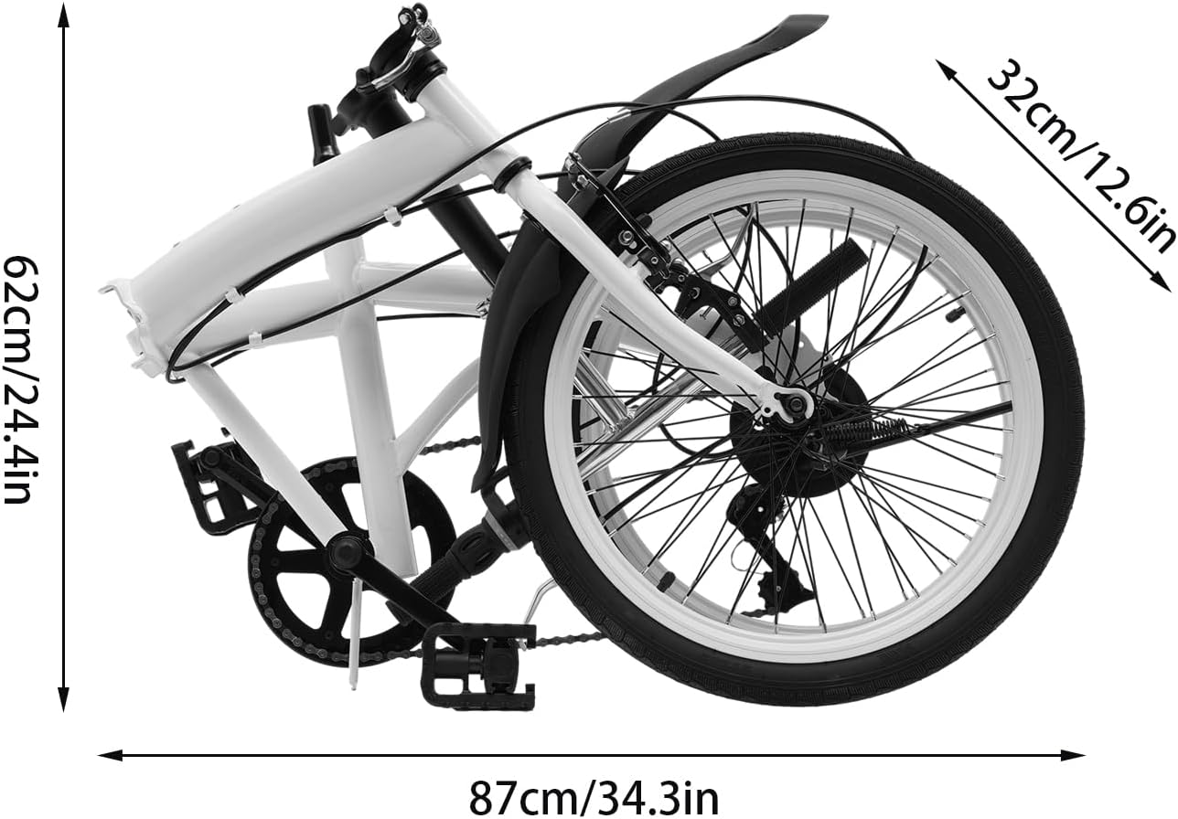 20" Adult Folding Bikes, 6 Speed Shifter Folding City Bike Light Weight Carbon Steel Folding Camping Bicycle Adjustable Height Bicycle for Men/Women/Teen Riding USA Stock