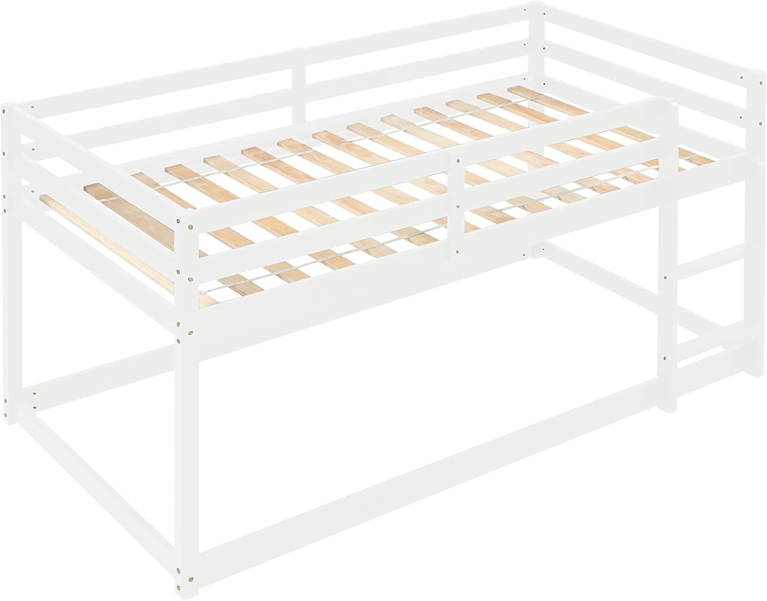 Twin Over Twin Loft Bed Wooden Bed Frame with Safety Guardrail and Ladder, for Kids Teens Boys Girls, White