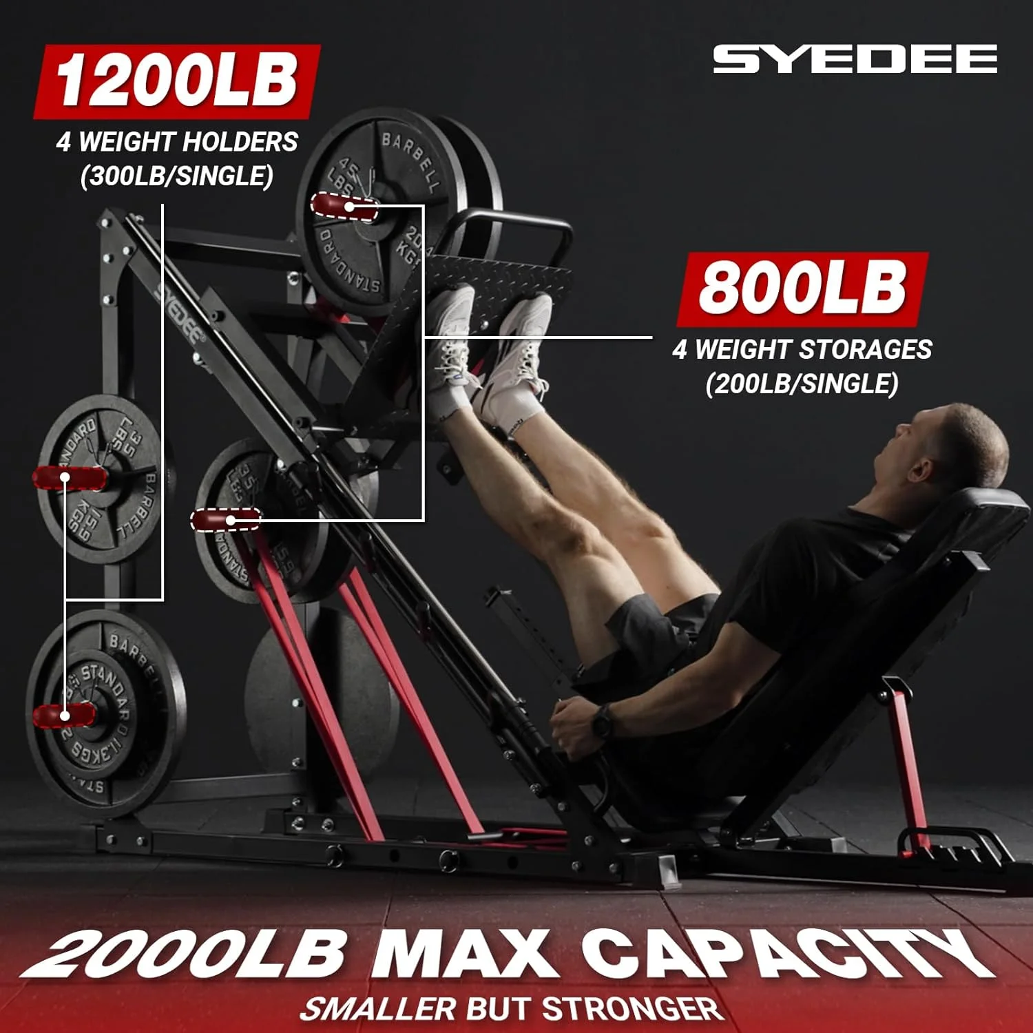 syedee Leg Press Machine with Calf Block, 1500LBS Weight Capacity Adjustable Leg Machine with Resistance Band Pegs and Plate Storages, Workout Equipment for Strength Training