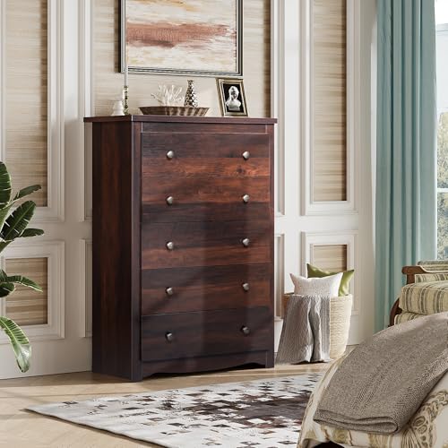 WLIVE Wood Dresser with 5 Drawers, Black Wooden Storage Cabinet, Organizer Drawers for Bedroom, Living Room, Hallway, Measuring 15.75" W * 31.50" D * 45.35" H ﻿