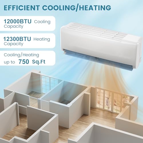 12000BTU Mini Split Air Conditioner and Heater -SIMOE Ductless Inverter Mini Split AC/Heating System with 1 Ton Heat Pump, 208-230V 17 SEER2 Wall-mounted AC, Cools Up to 750 Sq. Ft Energy Efficient
