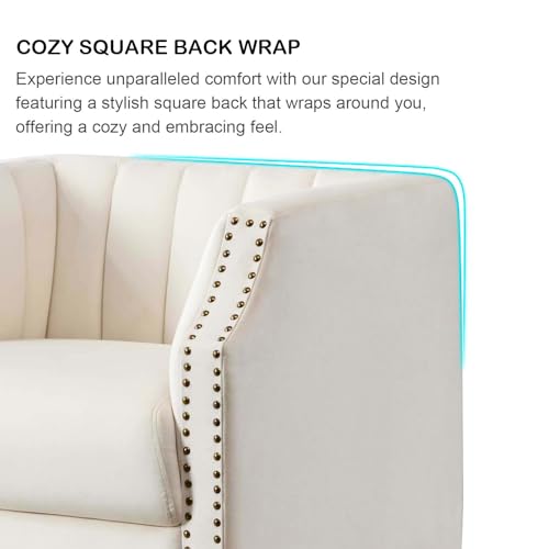 Swivel Barrel Chair Set of 2 360° Curved Accent Chairs Upholstered Comfy Single Sofa Chairs Modern Home Corner Barrel Chair with Brass Rivets for Living Room, Bedroom, Home Office (2)