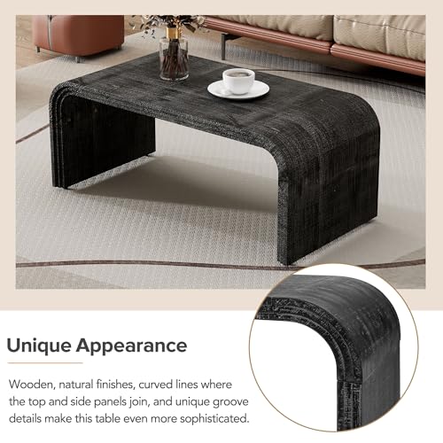 47.2" Minimalist Coffee Table with Curved Art Deco Design,Retro Multifunctional Cocktail Table for Living Room,Dining Room,Easy Assembly (Natural Wood Wash)