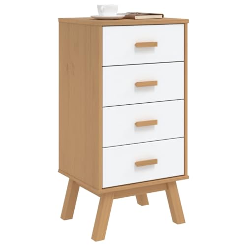Bedside Cabinet White and Brown Solid Wood Pine,Modern, White and Brown Wooden Bedside Table with Drawers for Ample Storage Bedroom Furniture