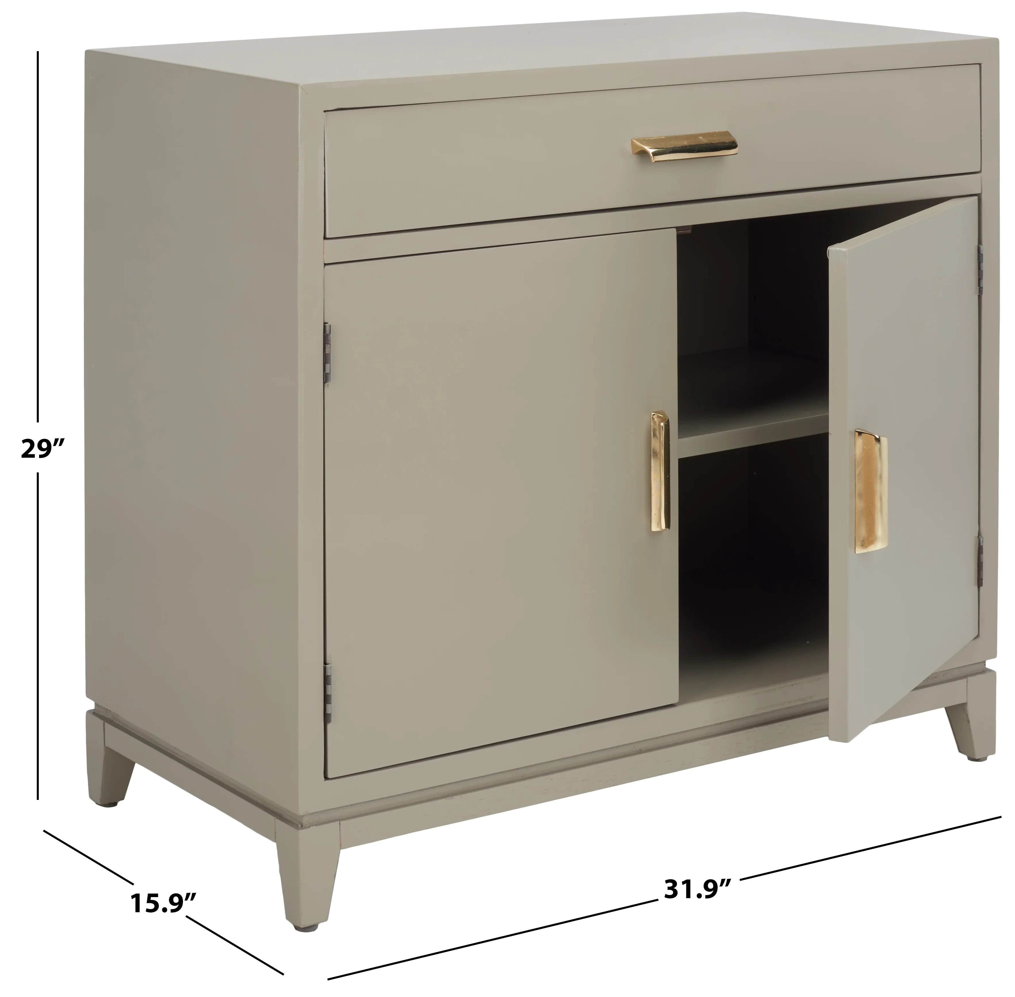 SAFAVIEH Nigel Mid-Century 2 Door 1 Drawer Chest, Grey/Brass (31.9 in. W x 15.9 in. D x 29 in. H)