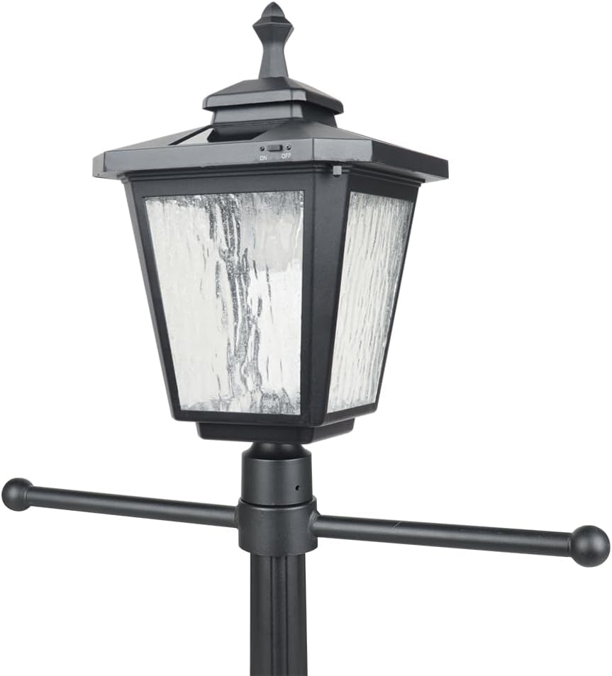 76" Height Solar Lamp Post Lights with Planter, Die-Casting Aluminum construction, Glass lampshade with warm white LED, Suitable for Yard, Driveway, Garden and Patio Decoration, Matte Black