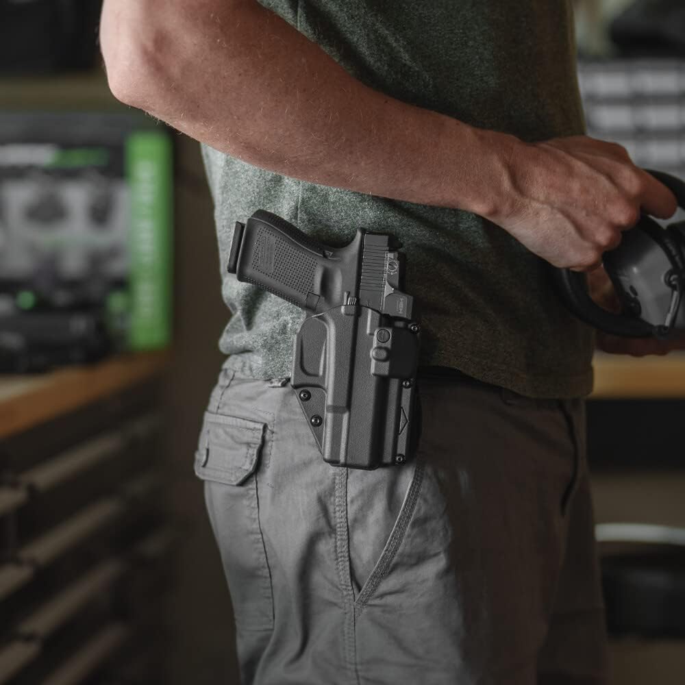 Alien Gear Glock 19 Level 2 Holster - Retention Slim OWB, Glock 19/19X/45 w/Light, Advanced Tactical Design - Compact Duty Carry- Black Locking Holster Slide Duty Holster - Right-Handed