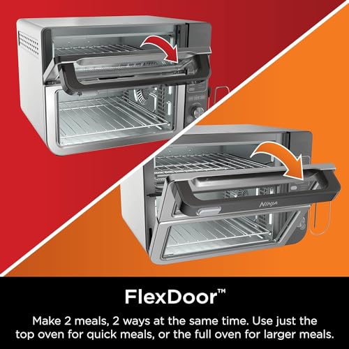 Ninja DCT401 12-in-1 Double Oven with FlexDoor, FlavorSeal & Smart Finish, Rapid Top Convection and Air Fry Bottom, Bake, Roast, Toast, Air Fry, Pizza and More, Stainless Steel (Renewed)