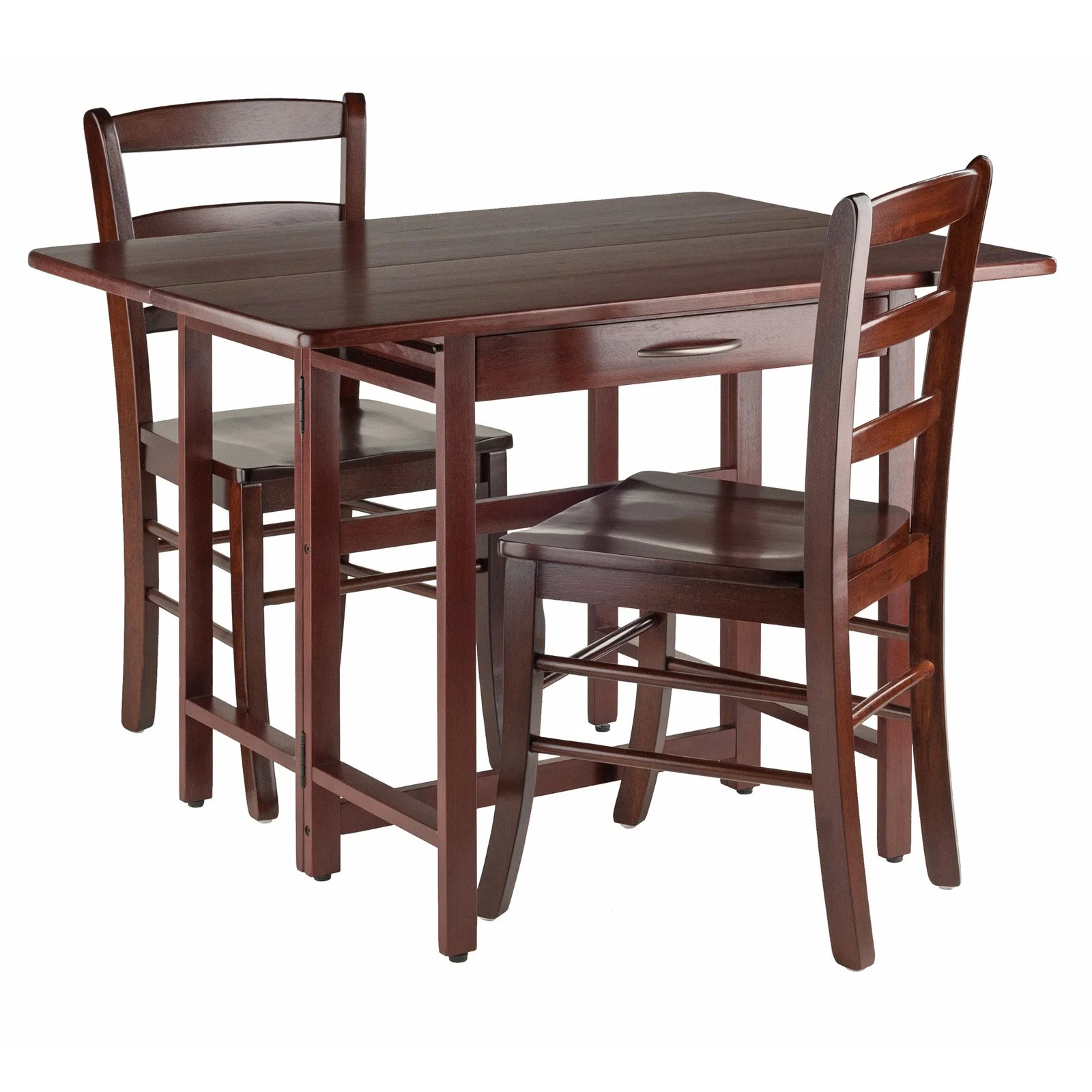 Winsome Wood Taylor 3-Pc Drop Leaf Dining Table with 2 Ladder Back Chairs, Walnut