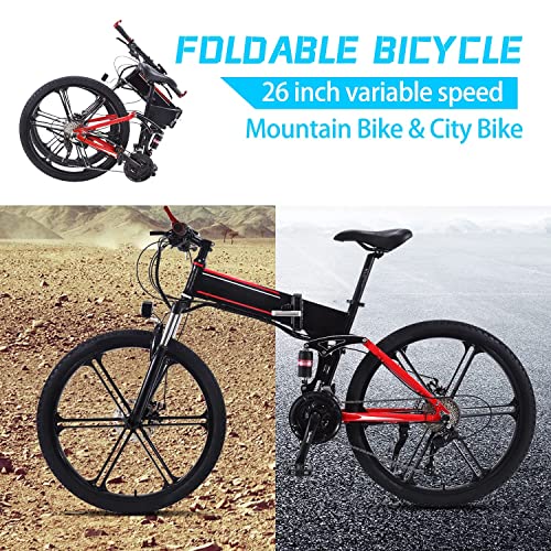 26" Electric Bike for Adult, 350W 36V/10A Adult Electric Bike Foldable with Hide Removable Battery, E-Commuting Mountain Bicycle 7 Speed Manual Shimano Gears