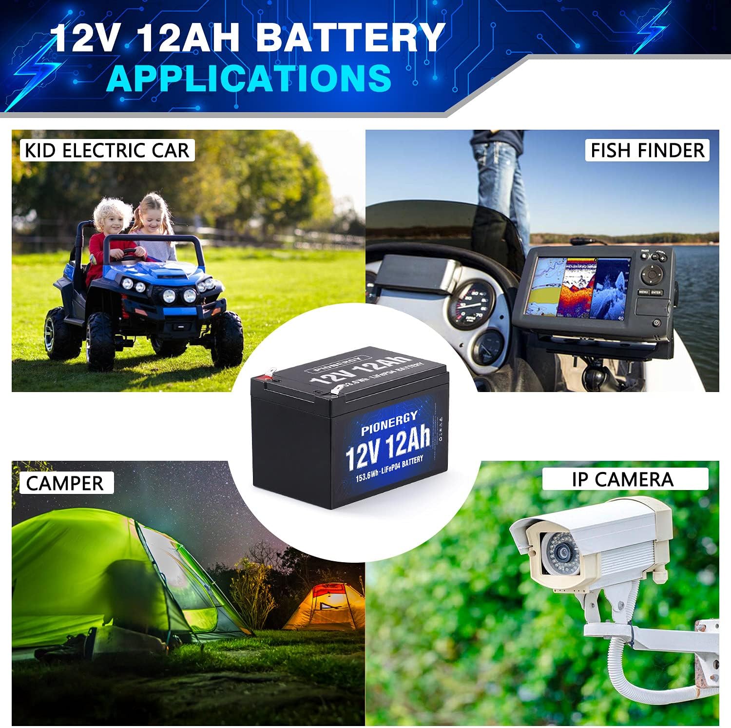 LiFePO4 Battery, Lithium Battery 4000+ Cycles Rechargeable Iron Phosphate Battery for RV, Solar Power and Backup Battery Low Self-Discharge and Light Weight with Built-In BMS (12.8V 6 Ah)