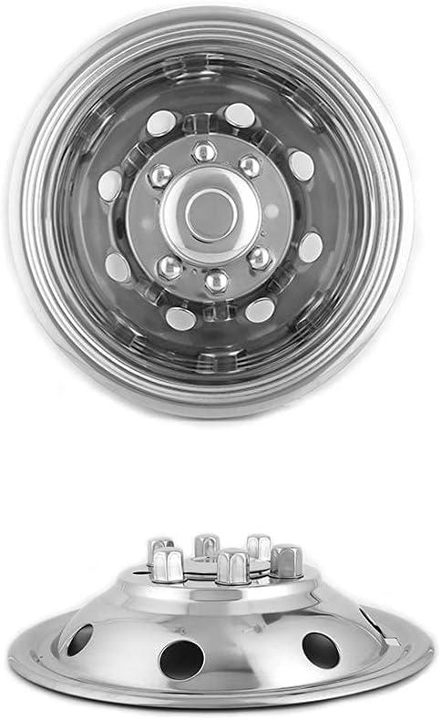 Deebior 4pcs 17inch Polished Stainless Steel Dually Wheel Simulators, Nice looking and Durable Bolt On Wheel Cover, 8 Lug 4 Hand Hole Hubcaps Fit for 2005-2021 Ford F350 with Installation Tool Kit A8P