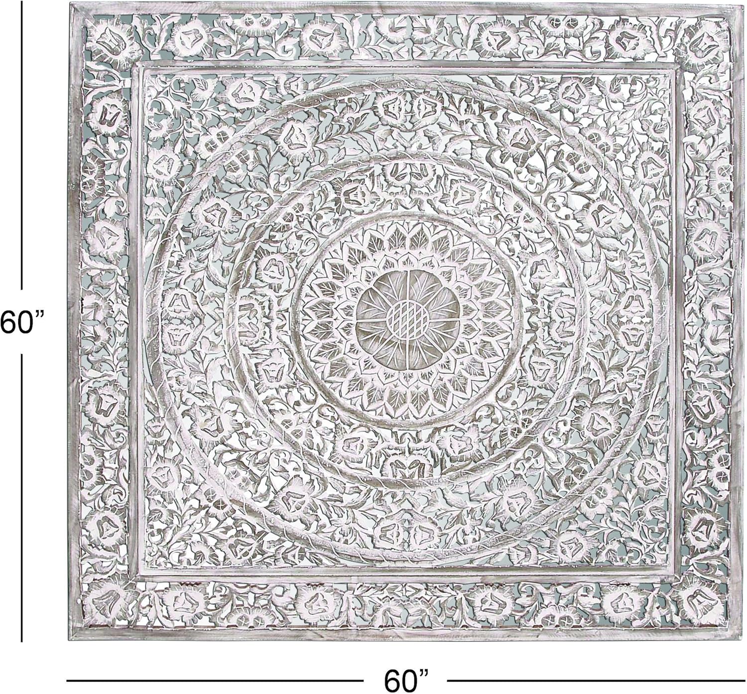 Deco 79 Wood Carved Wall Panel, 60 by 60", White, (34114)